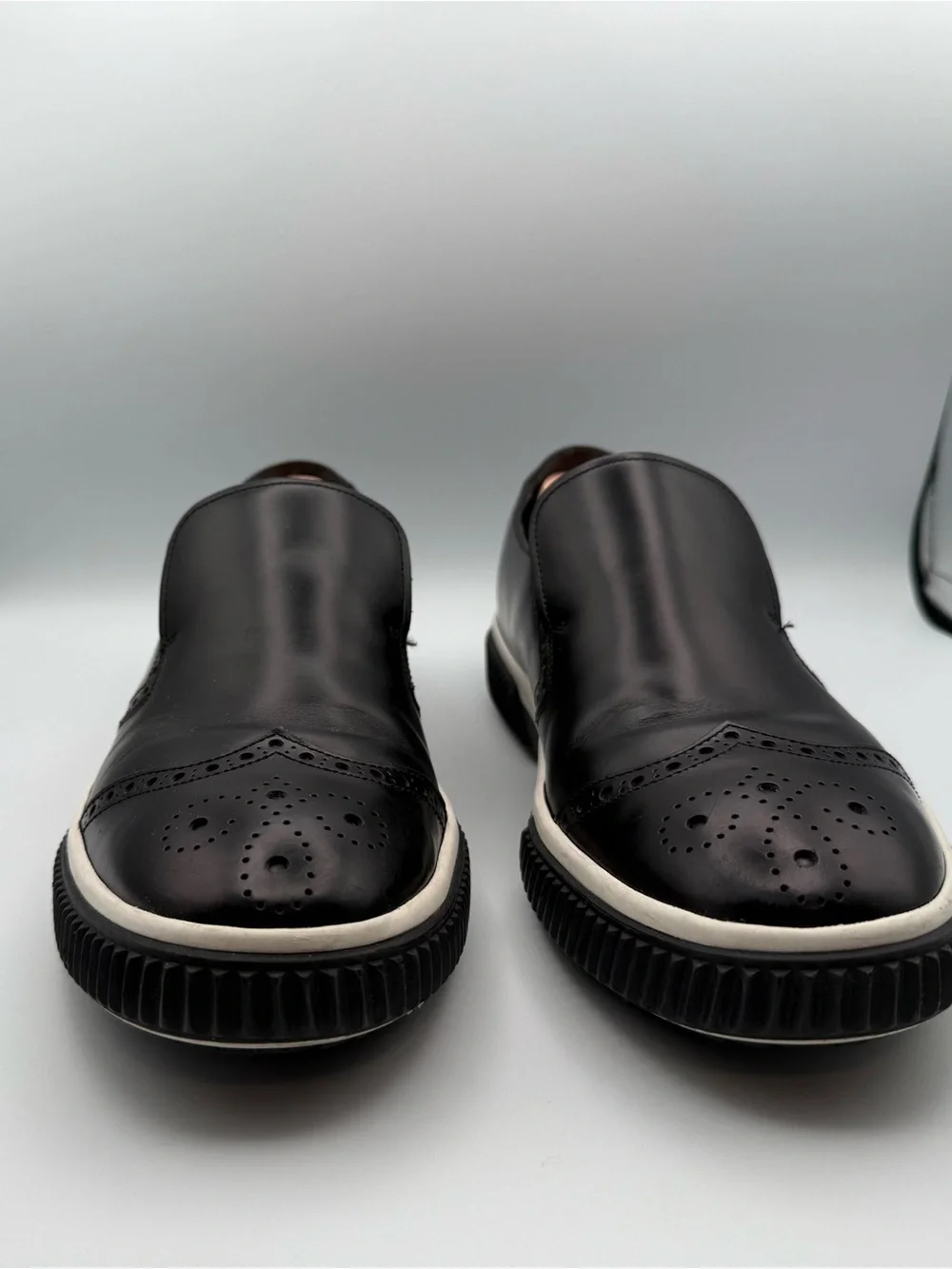 Prada Linea Rossa Black Leather Brogue Slip On Sneakers Sport COA US 10 / 9